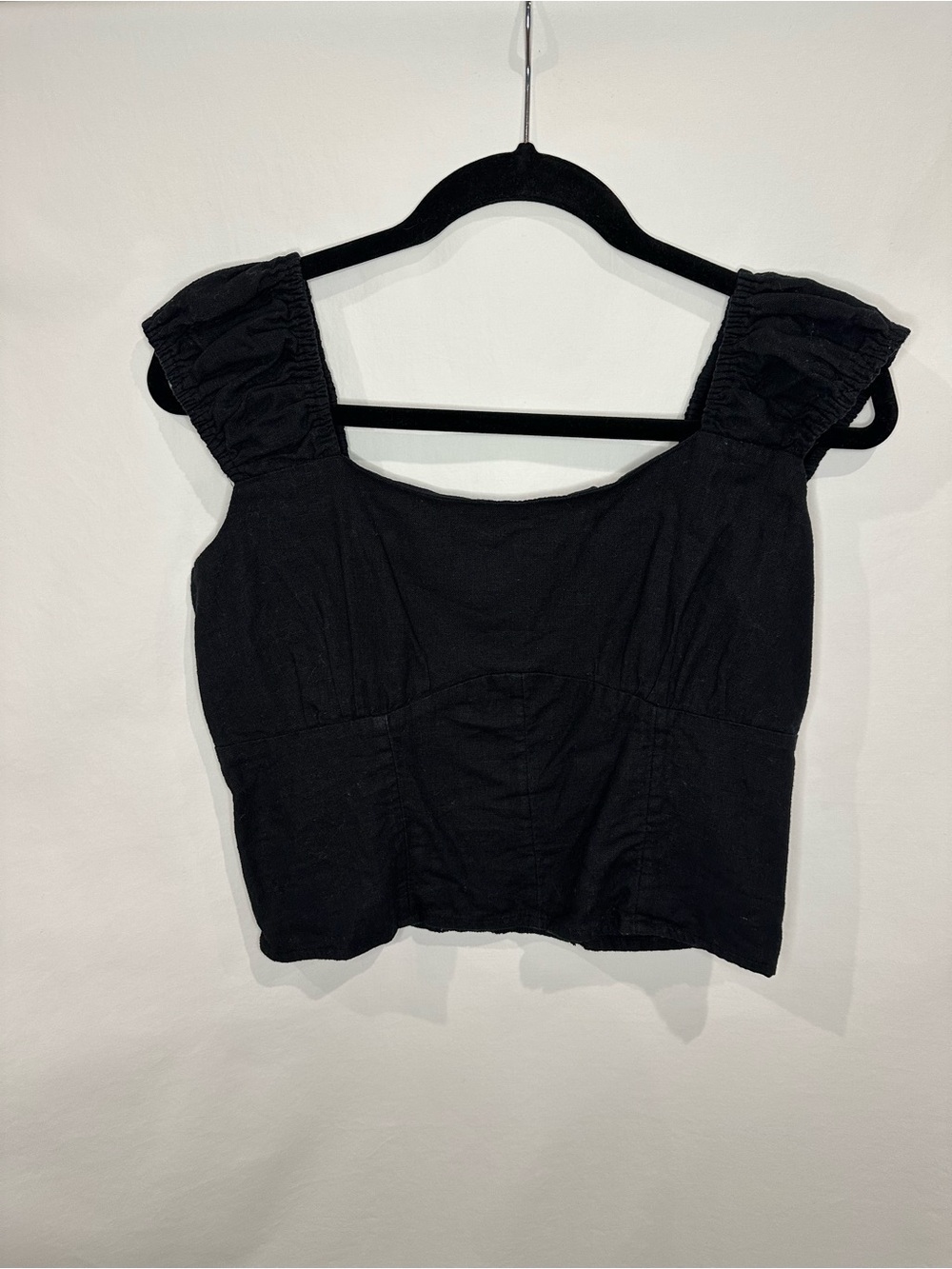 Abercrombie & Fitch Black Ruffle Strap Square Neck Crop Top